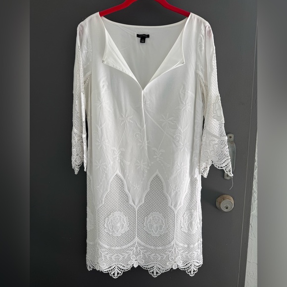 Ann Taylor White Cotton Lace Embroidered Tunic Dress Size Small - Picture 5 of 16